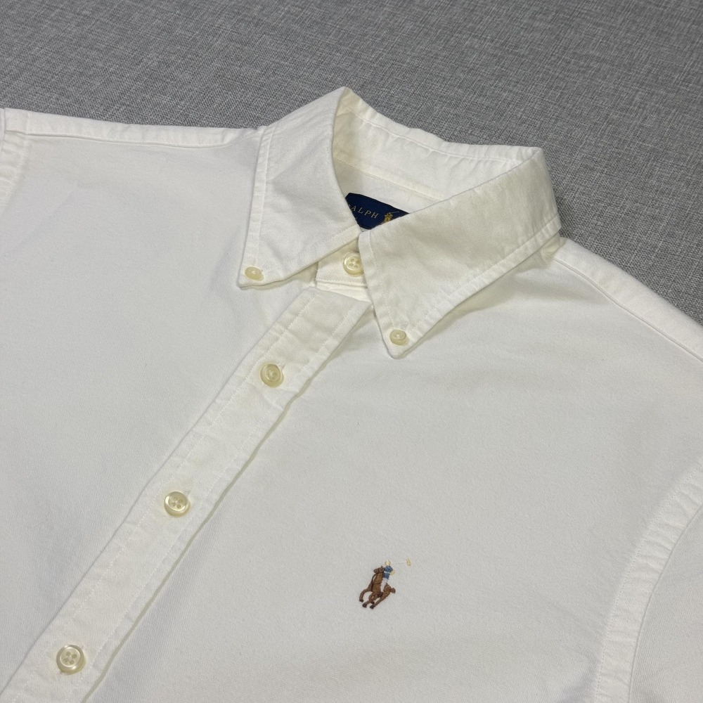Ralph Lauren Button-Down Shirt Mens M White Short Sleeve Slim Fit Flesh Pony